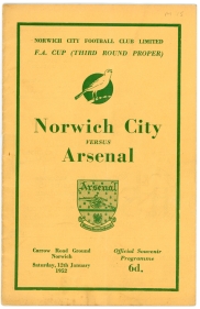 1951-52 Norwich City vs Arsenal F.A Cup 3rd round football programme