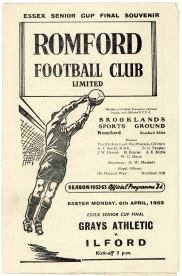 1953 Essex Senior cup final Grays Athletic vs Ilford football programme